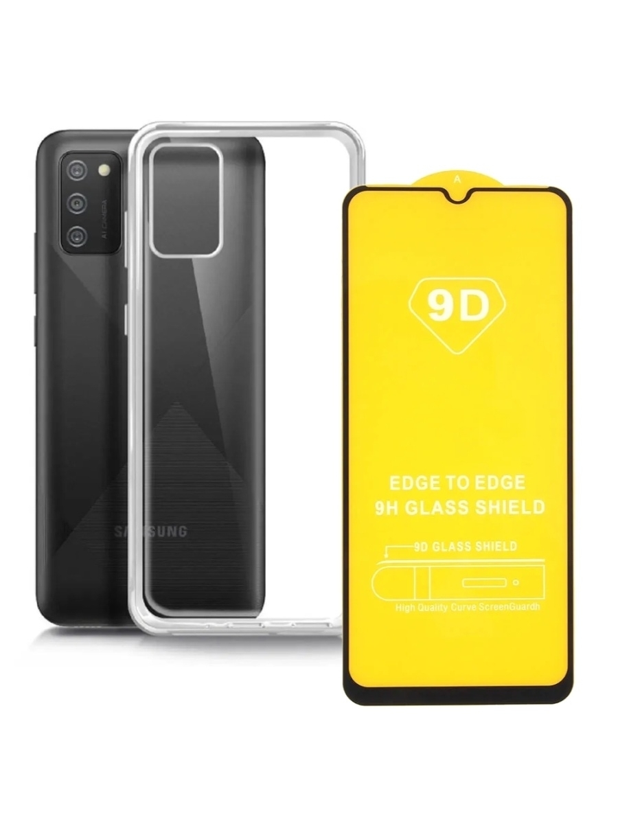 

Чехол для Samsung Galaxy A02S прозрачный силикон + Защитное стекло (Полное покрытие)