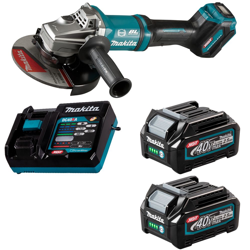 Шлифмашина угловая аккумуляторная Makita 40В XGT 180мм 2x2,5Ач GA037GD201