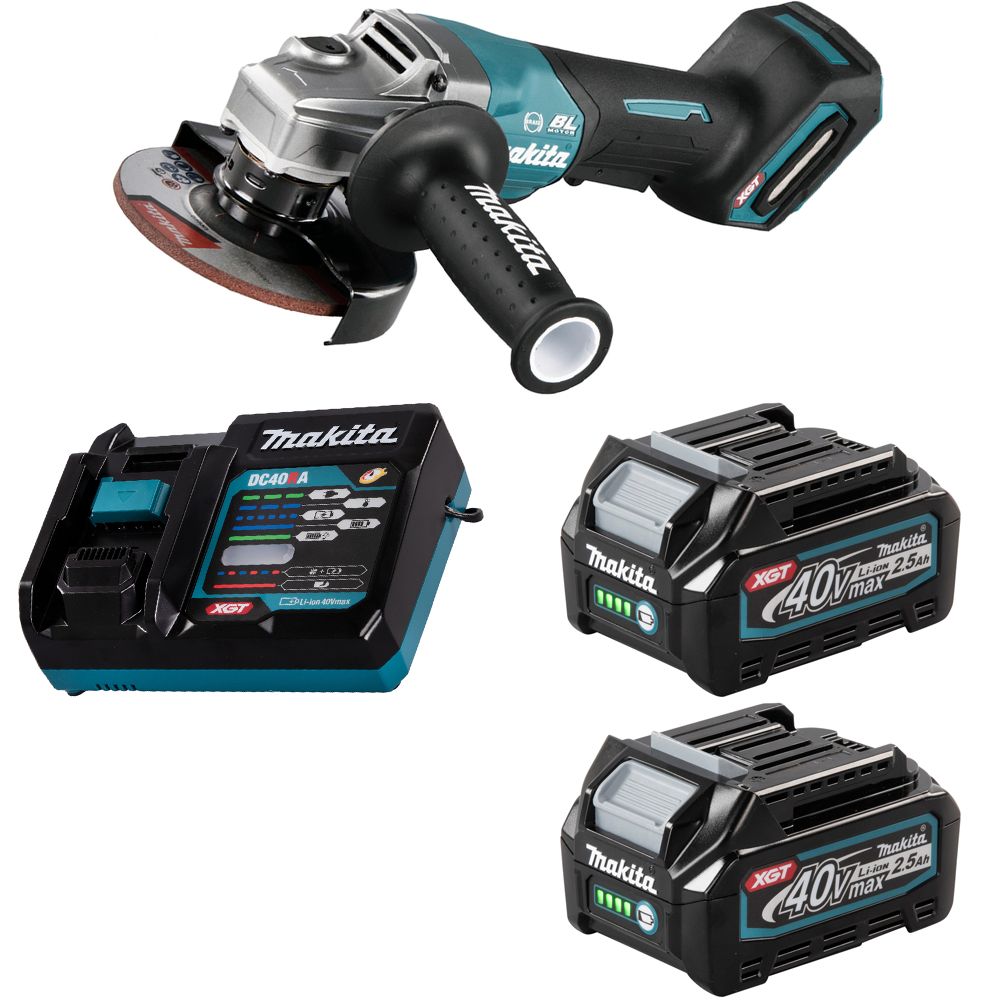 Шлифмашина угловая аккумуляторная Makita 40В XGT 125мм 2x2,5Ач GA013GD201