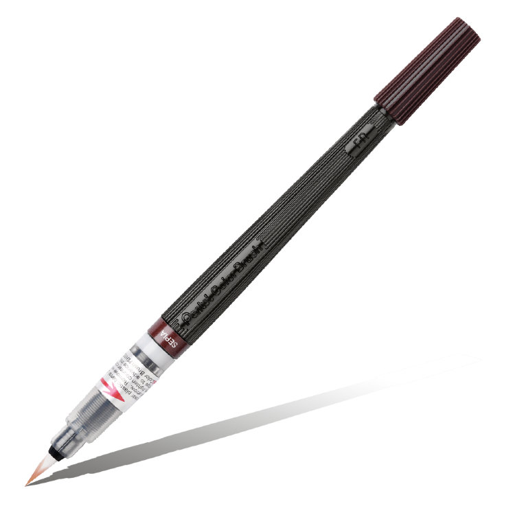 фото Кисть с краской pentel colour brush сепия ярко-коричневый