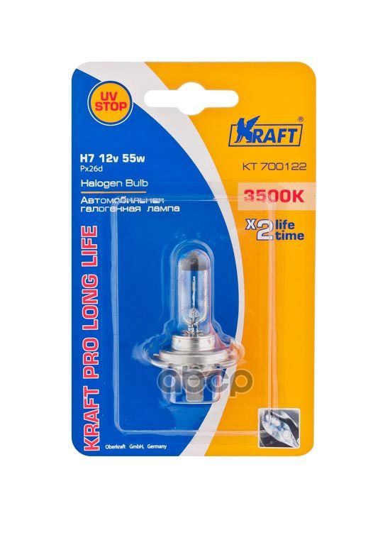 

KRAFT Автолампа KRAFT PRO LONG LIFE H7 12V 55W (PX26d) /T=3500K