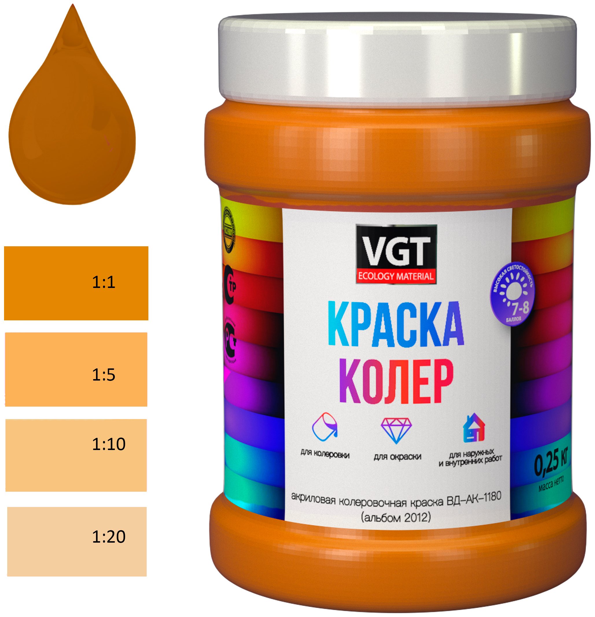 

Краска колеровочная (альб.2012) оранжевая 0.25 кг