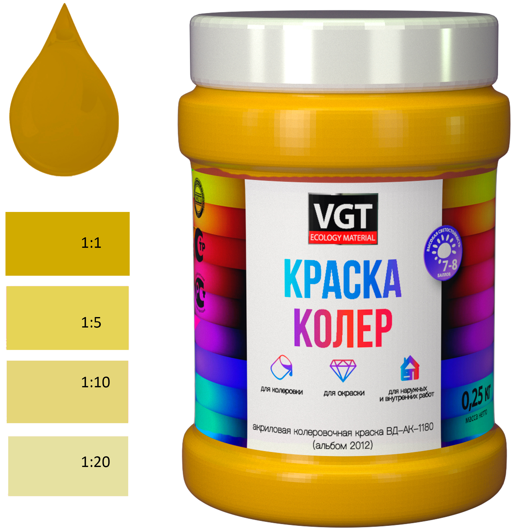 

Краска колеровочная (альб.2012) жёлтая 0.25 кг