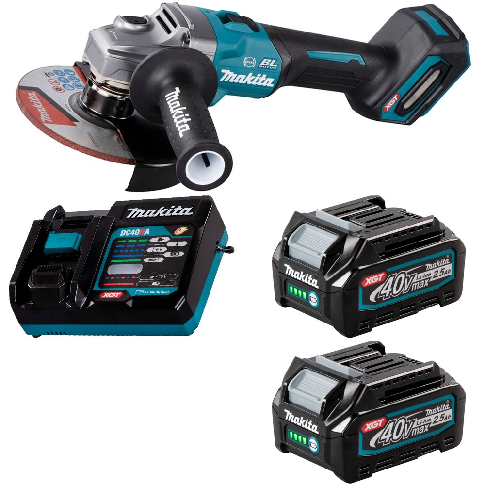 Шлифмашина угловая аккумуляторная Makita 40В XGT 150мм 2x2,5Ач GA035GD201