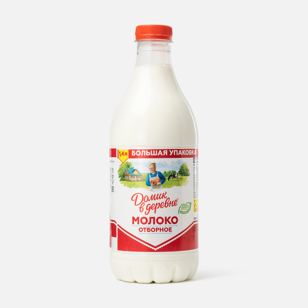 Молоко 3,5 - 4,5% пастеризованное 1,4 л Домик в деревне Отборное