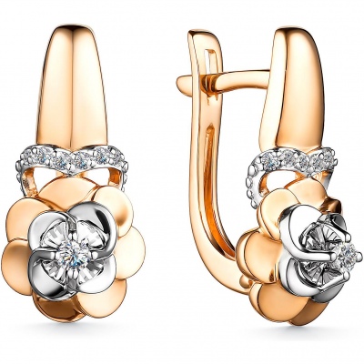 

Серьги Цветы с 14 бриллиантами из красного золота Алкор 24493-100, 24493-100