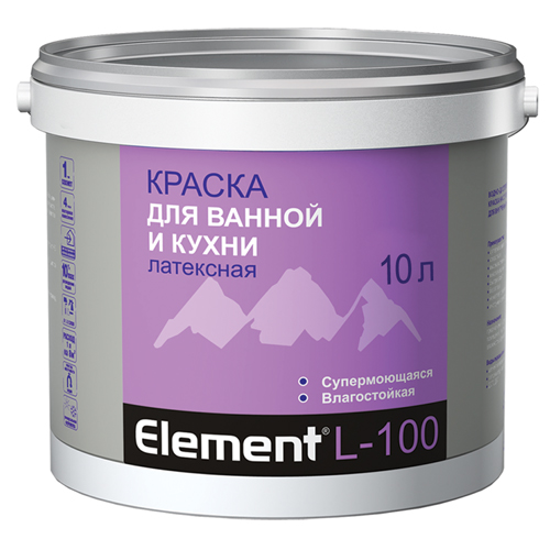 

Краска для ванной и кухни L-100 супермоющаяся, влагостойкая 10 л, белый