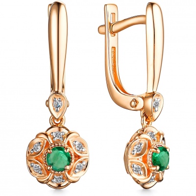 

Серьги с изумрудами и бриллиантами из красного золота Алкор 24430-101, 24430-101