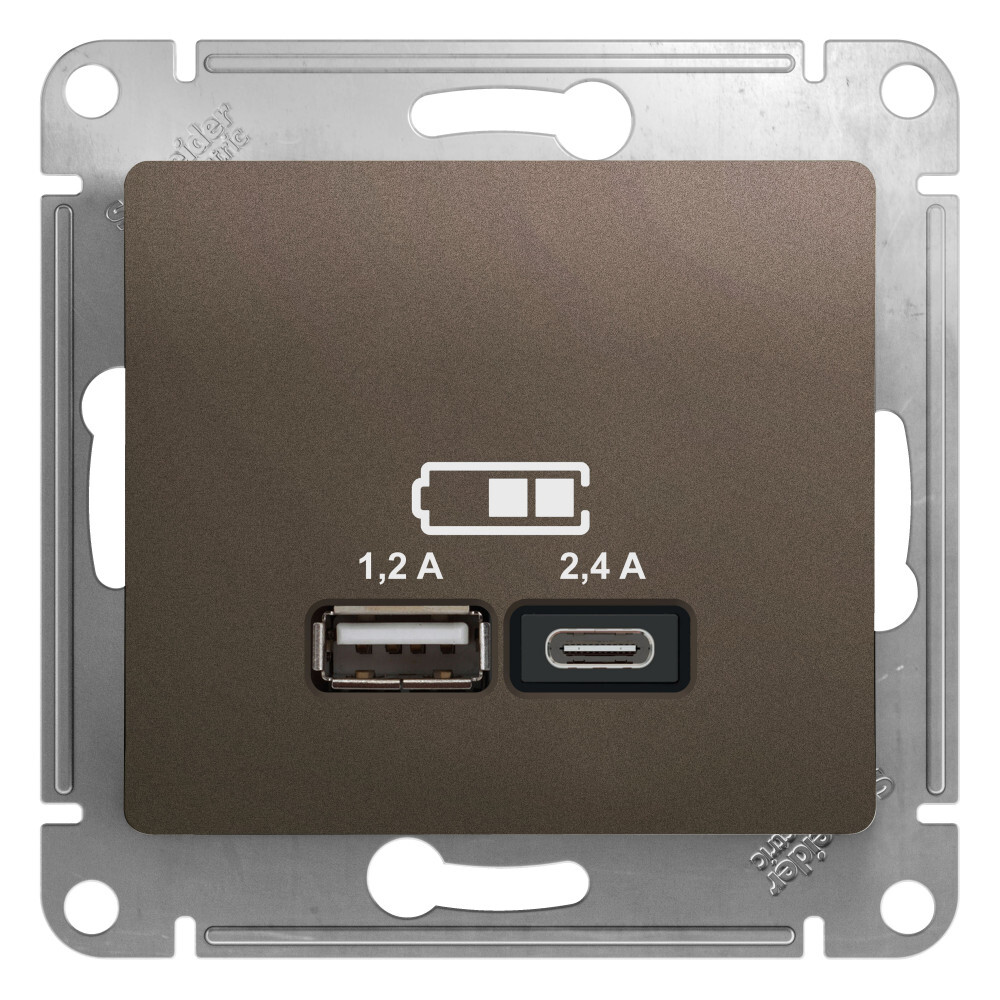 

Розетка USB Glossa тип A+C 5В/2.4А 2х5В/1.2А механизм шоколад, Коричневый, Glossa16_240_Скрытый
