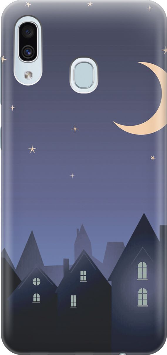 

Силиконовый чехол на Samsung Galaxy A40 с принтом "Месяц над городом", Синий;черный, 7122