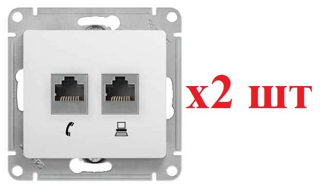 

SE Glossa Бел Розетка 2-я RJ11+RJ45, кат.5E GSL000185 (2шт), Белый, Glossa RJ11+RJ45_2