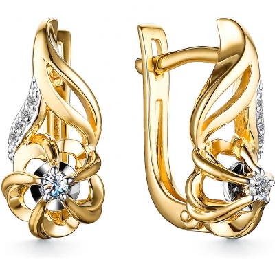 

Серьги Цветы с 10 бриллиантами из жёлтого золота Алкор 24334-300, 24334-300