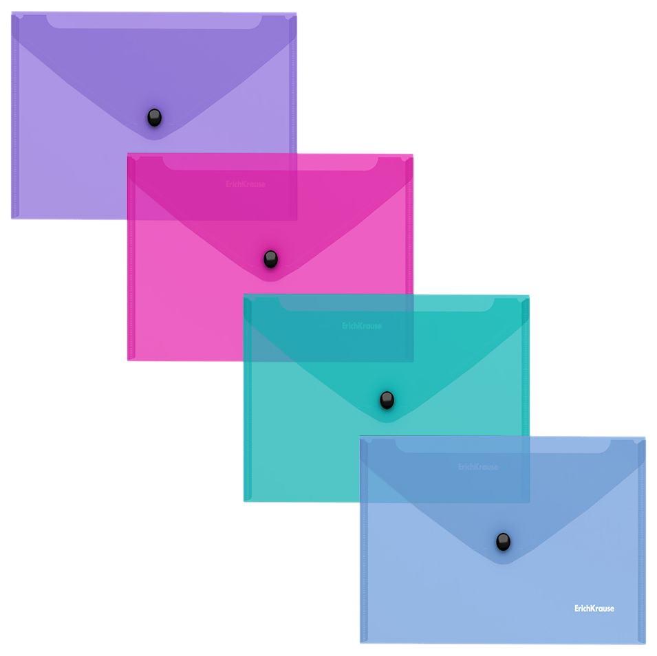 

Папка-конверт на кнопке C6 ErichKrause пластиковая полупрозрачная в ассортименте, Разноцветный