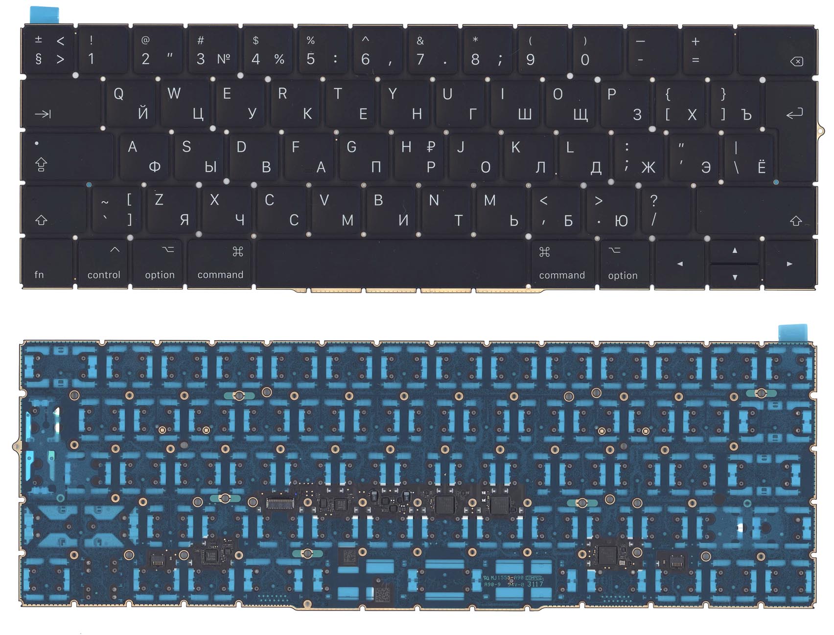 Клавиатура для ноутбука MacBook Pro 13 15 Retina A1706 черная с подсветкой большой Enter