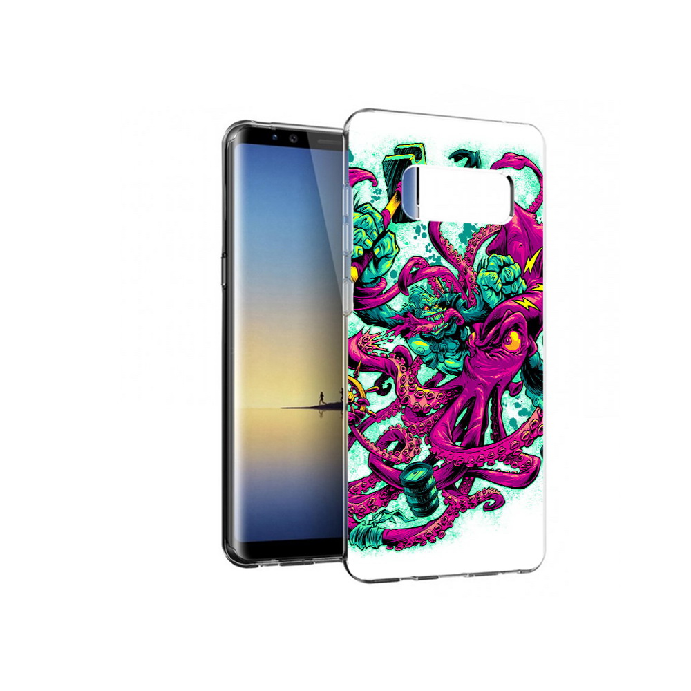 

Чехол MyPads Tocco для Samsung Galaxy Note 8 фиолетовый кракен, Прозрачный, Tocco
