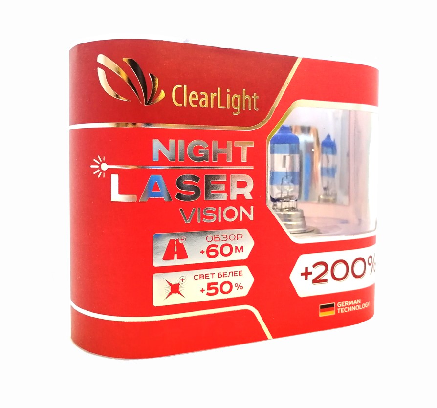 фото Лампа галогеновая clearlight h7 night laser vision+200% light (2шт)