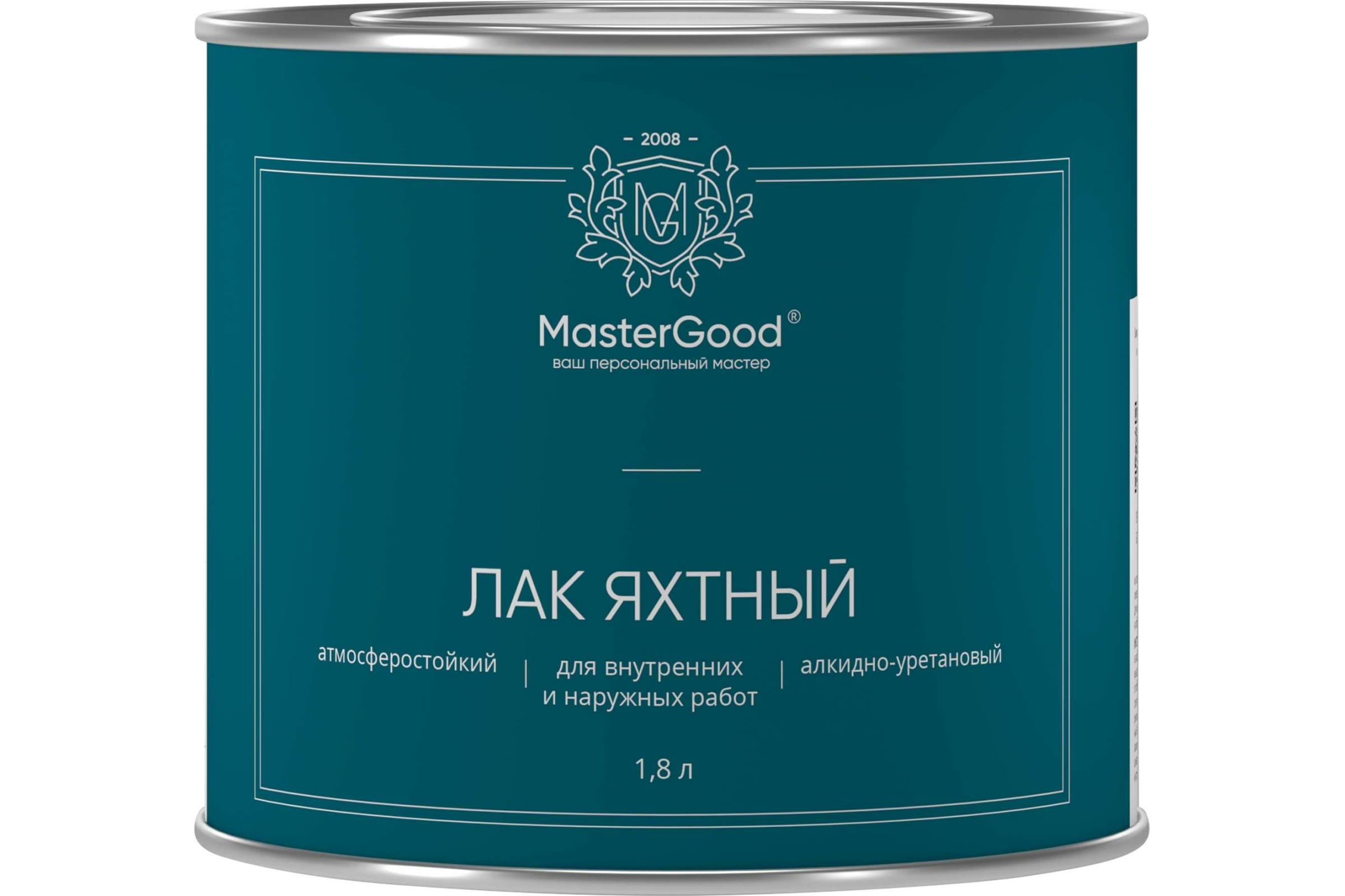 фото Mastergood mg лак яхтный алкидно-уретановый быстросохнущий полуматовый, (1,8 л) mg-яхтн-1,