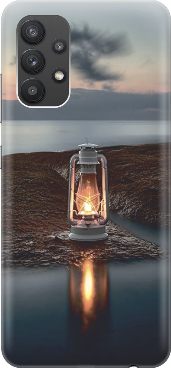 

Силиконовый чехол на Samsung Galaxy A32 с принтом "Фонарь на берегу", Оранжевый;серый, 4624