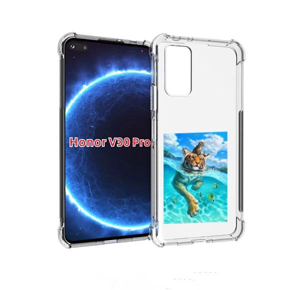 

Чехол бампер MyPads Кот-на-тигре для Honor V30 Pro, Прозрачный, Tocco
