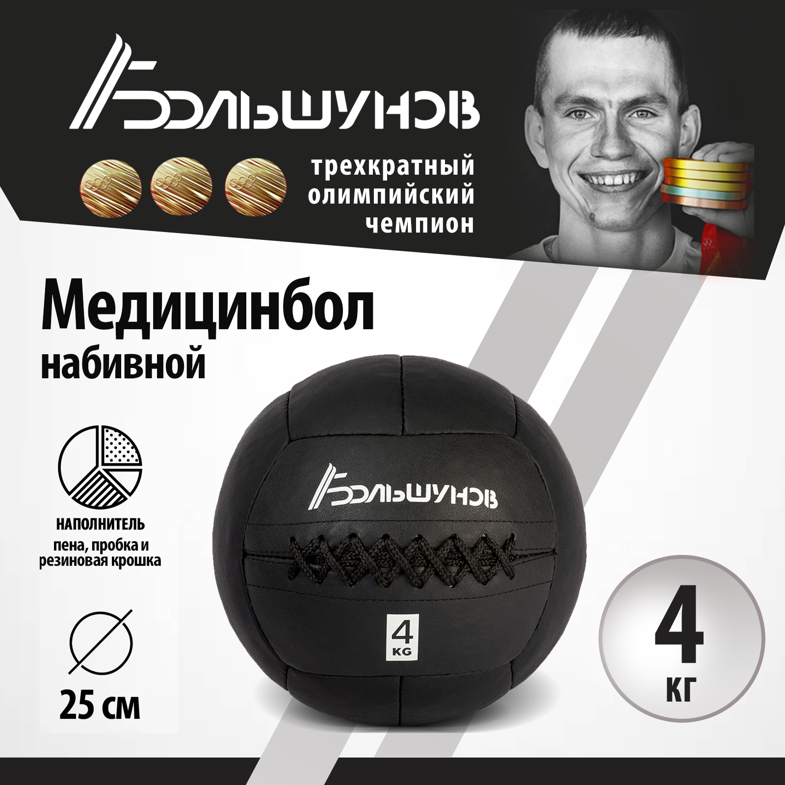 Медбол Александр Большунов, 25см, 4 кг