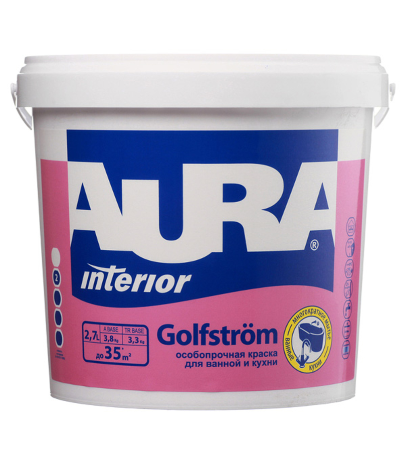 

Краска особопрочная Eskaro Aura Golfstrom для ванной и кухни 2,7л база С, прозрачный (тони