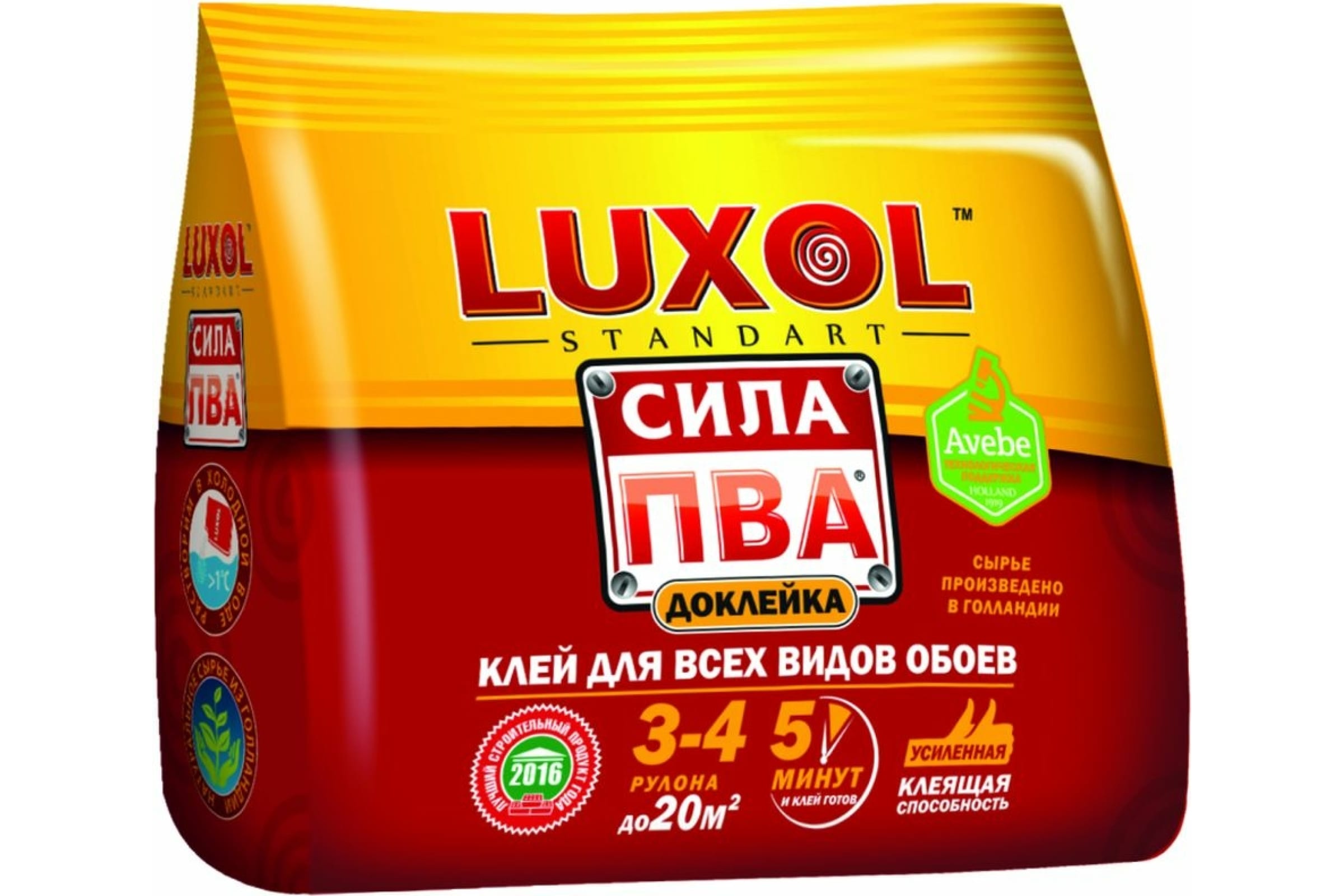 Клей обойный LUXOL Standart Сила ПВА доклейка, для всех видов, 100г профессиональный обойный клей luxol