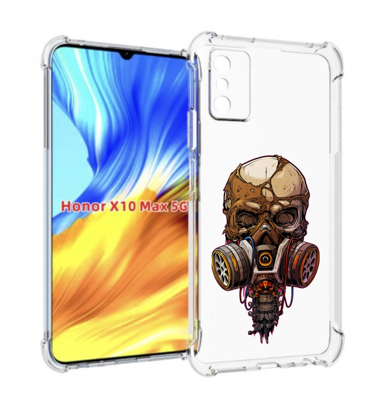 

Чехол MyPads Подробный красочный человеческий череп с противогазом для Honor X10 Max, Прозрачный, Tocco
