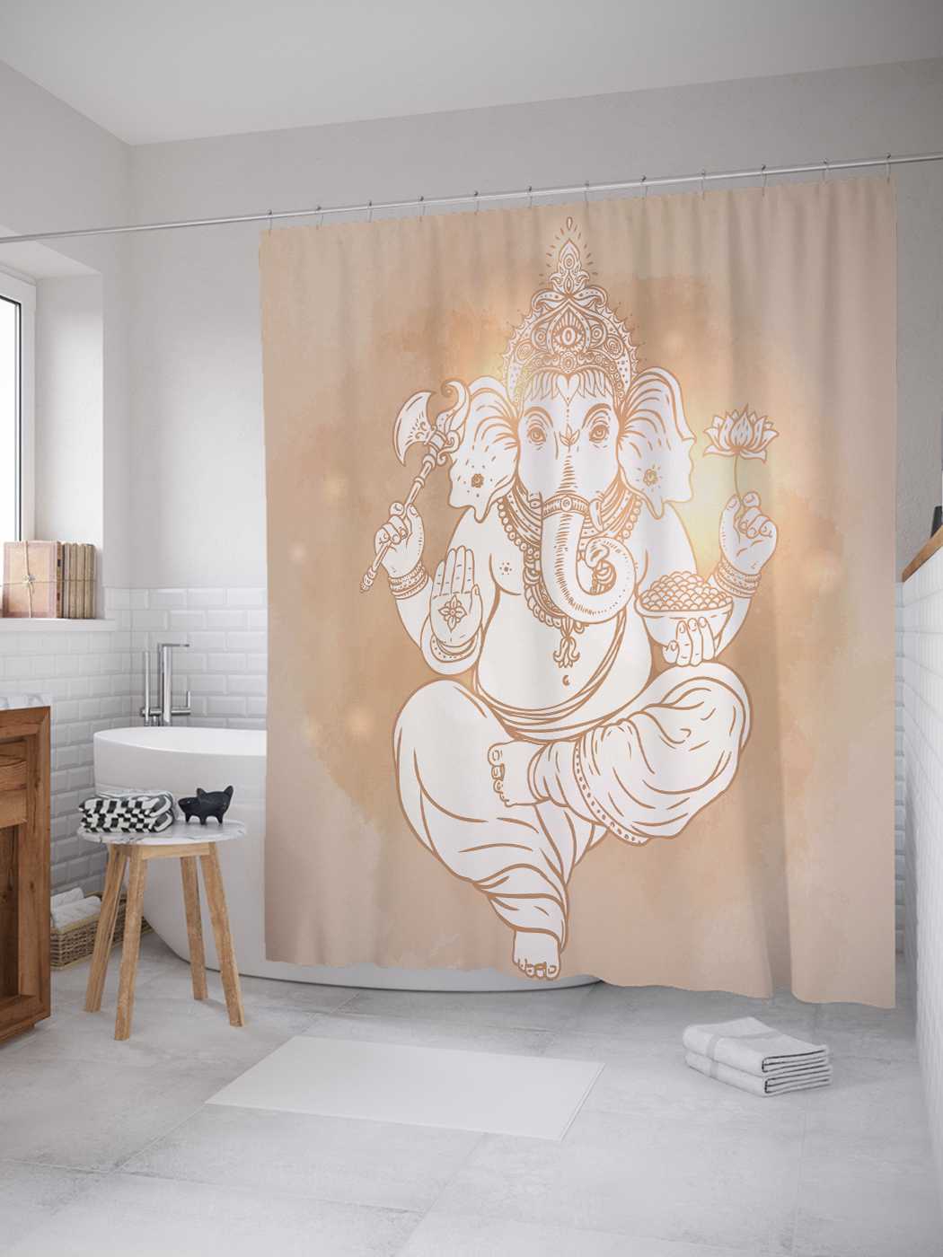 

Штора для ванной JoyArty "Туманный слоновый бог" из сатена, 180х200 см с крючками