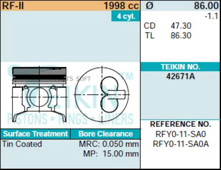 

TEIKIN Поршни (к-т 4шт) STD RF MAZDA 626WAGON '97- 86/2/2/4 d=30