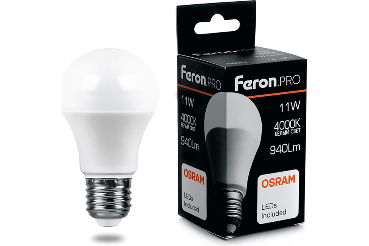 

Светодиодная лампа FERON PRO LB-1011 шар E27 11W 4000K OSRAM LED 38030