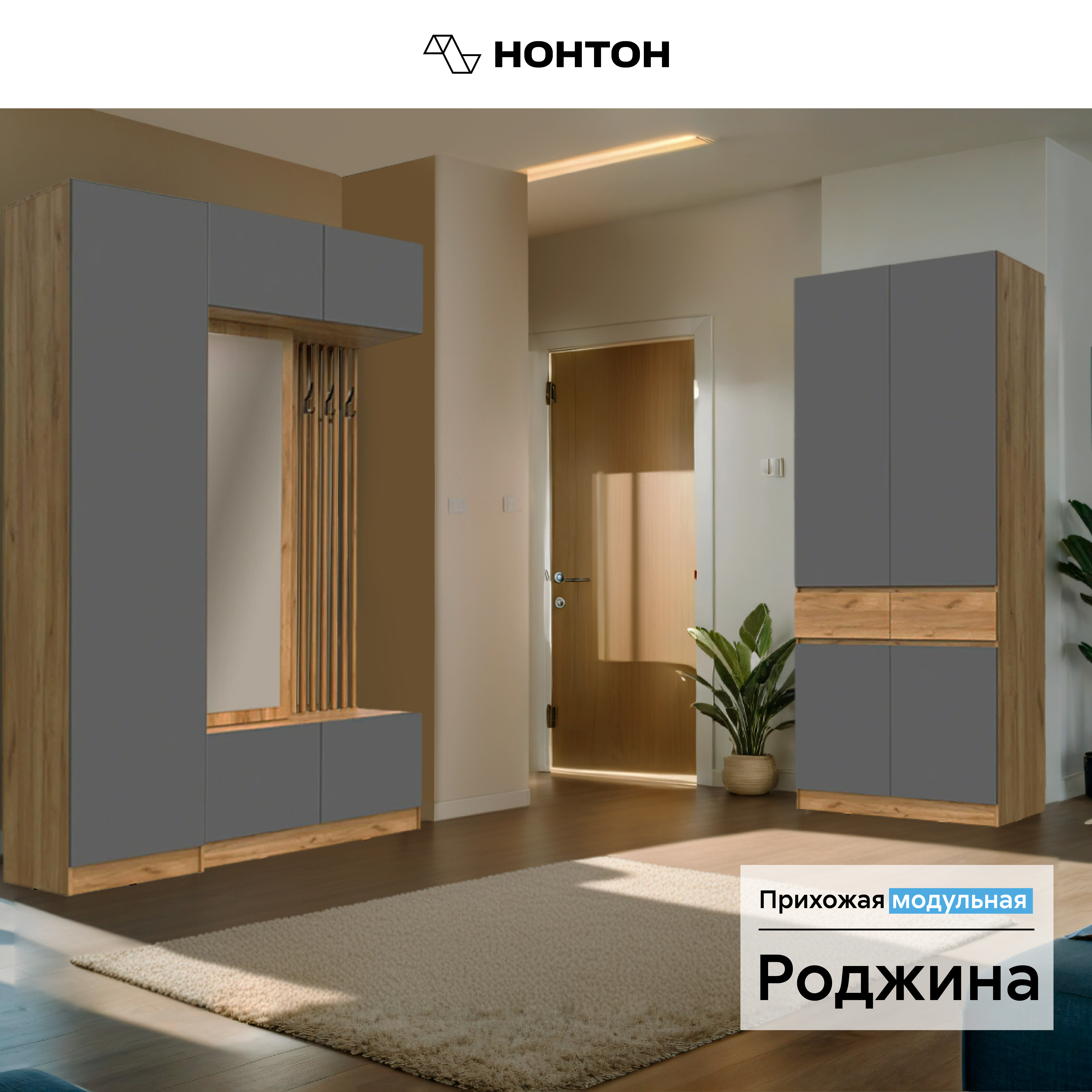 Прихожая НОНТОН Роджина, 255х52х240 см, дуб крафт / графит