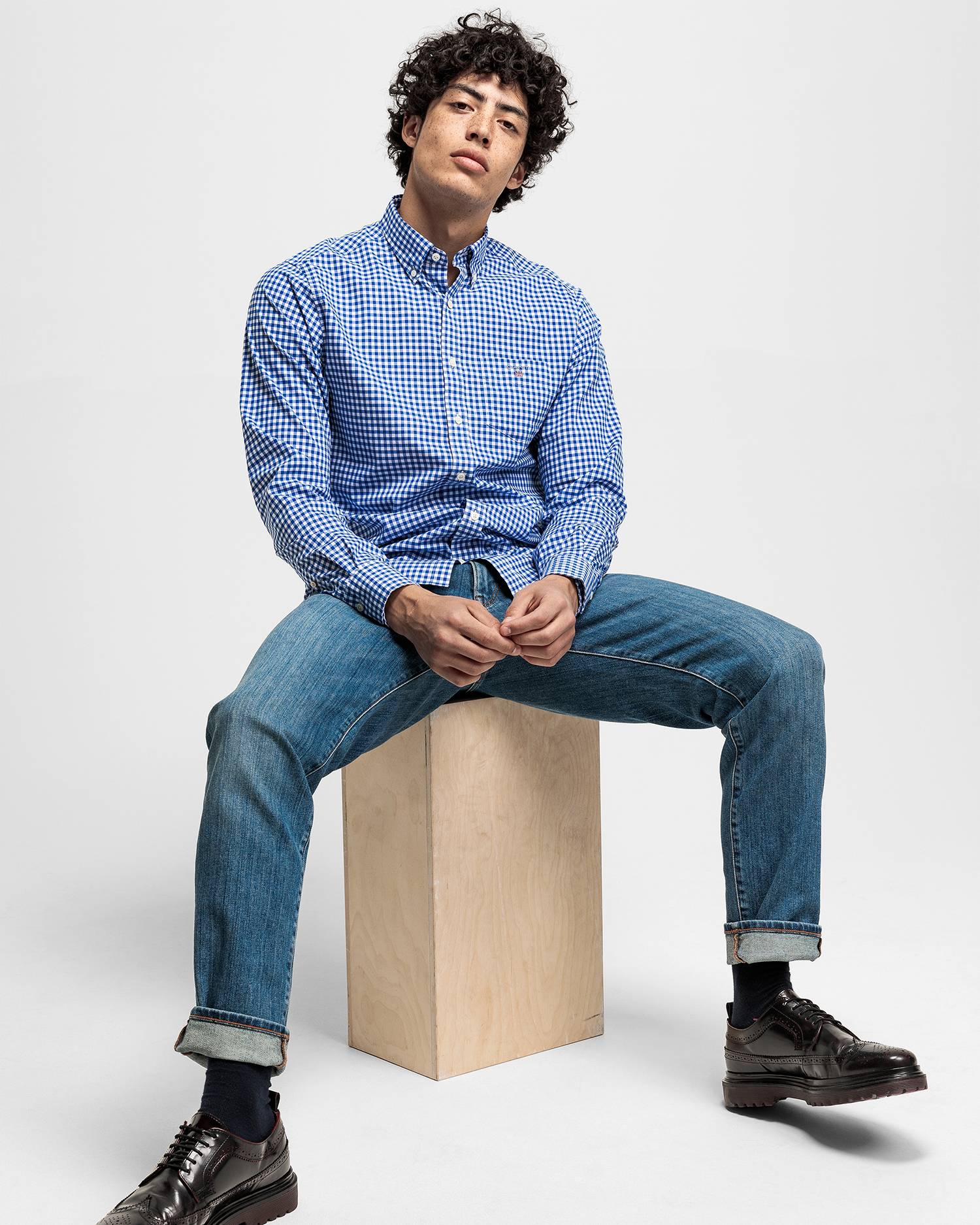 

Рубашка мужская GANT 3046700 синяя L, Синий, 3046700