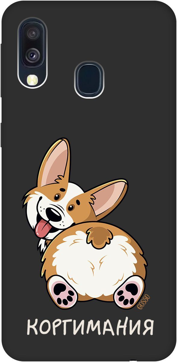 

Матовый чехол на Samsung Galaxy A40 с принтом "CorgiMania" черный, Черный;бежевый, 2513