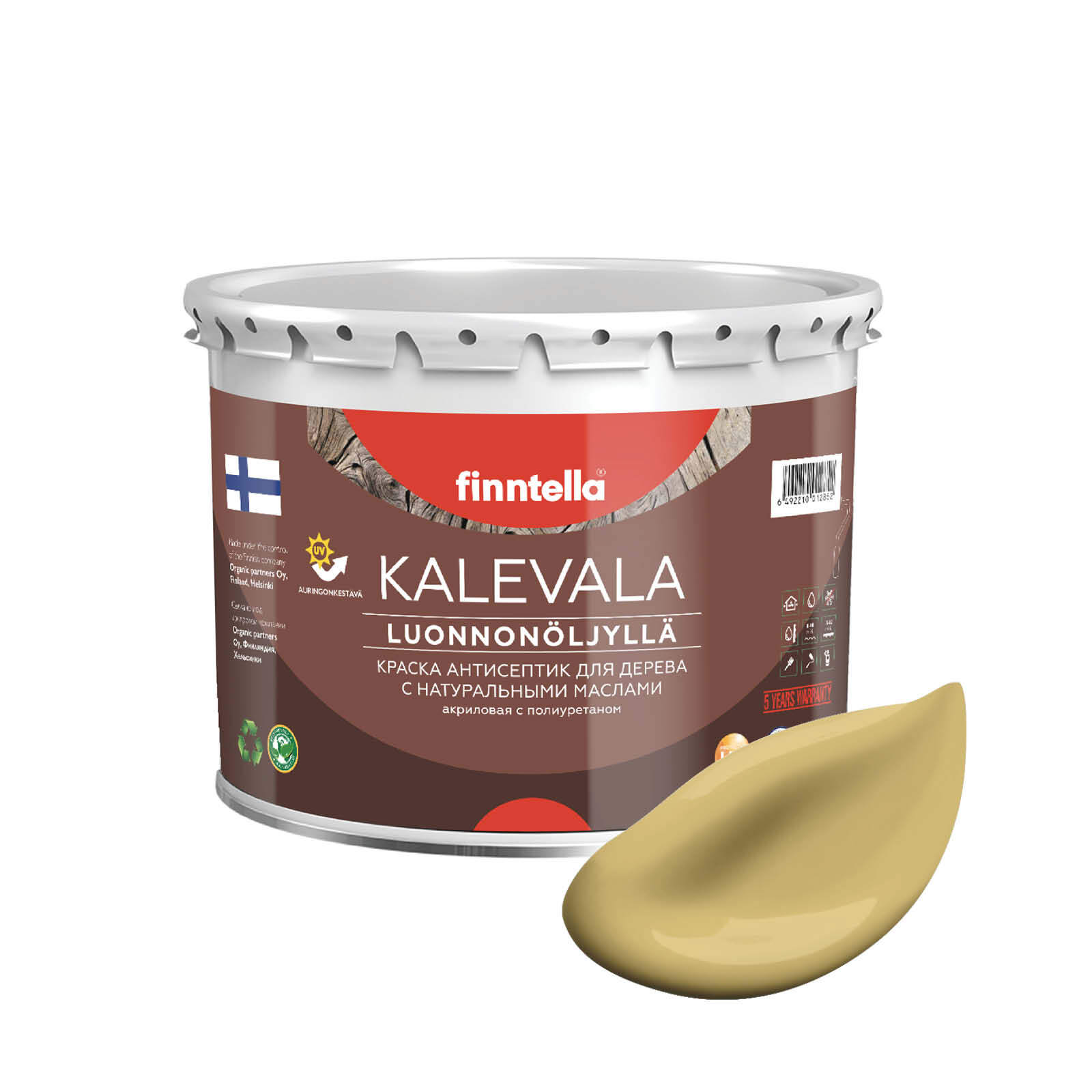 

Краска для дерева и деревянных фасадов FINNTELLA KALEVALA, с натуральным маслом и полиурет, Желтый, KALEVALA NLC