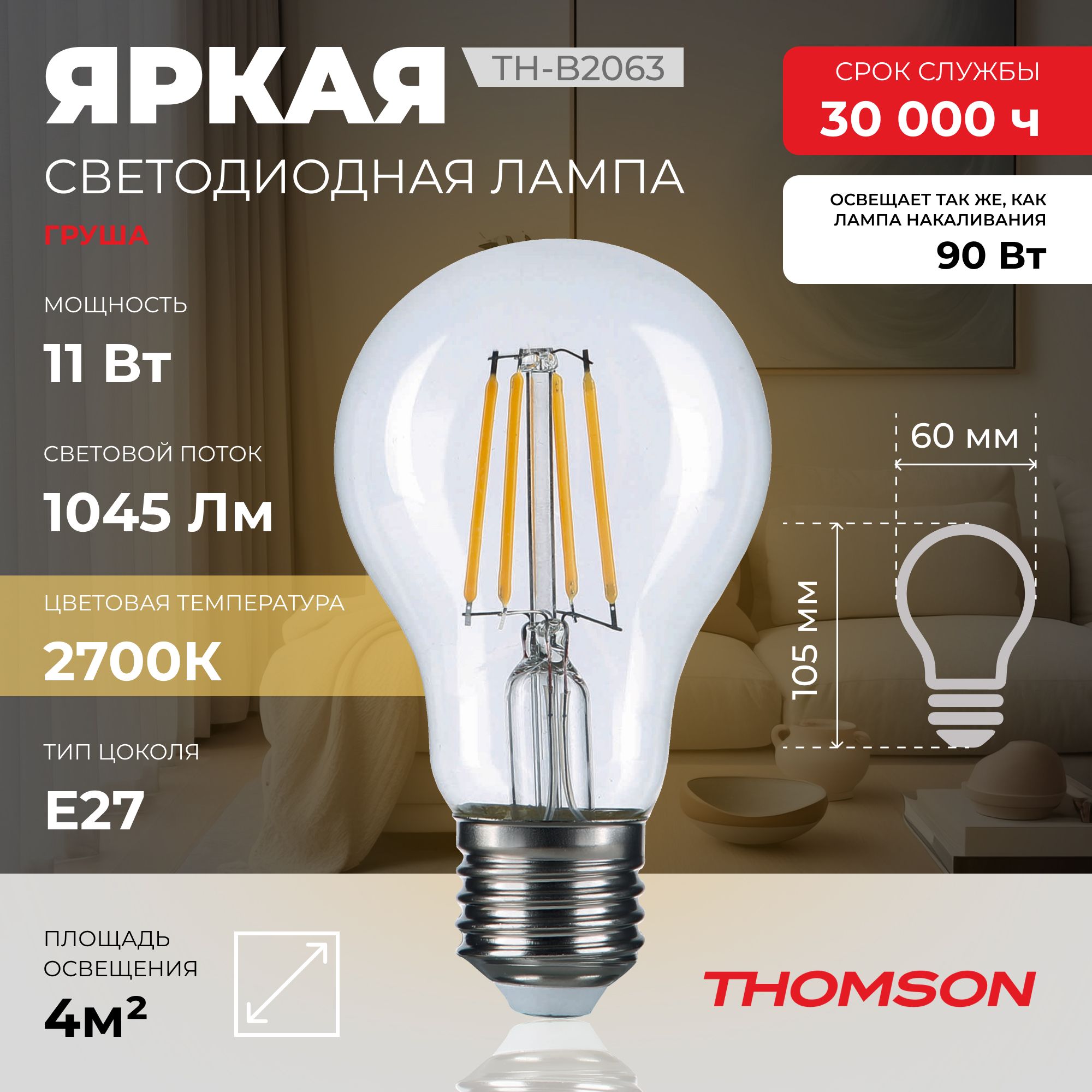 Лампочка светодиодная Thomson, TH-B2063, 11W, E27