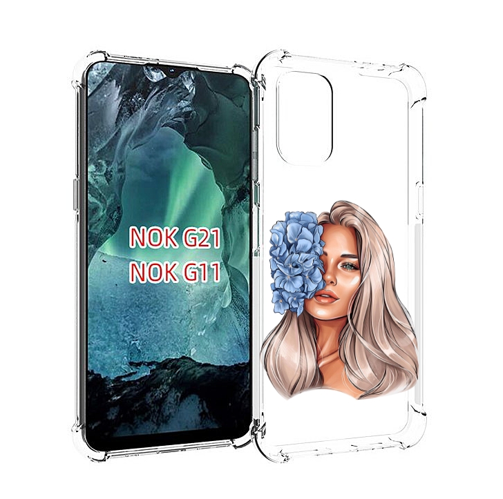 

Чехол Mypads Блондинка-С-Голубыми-Цветами Женский Для Nokia G11/G21, Прозрачный, Tocco