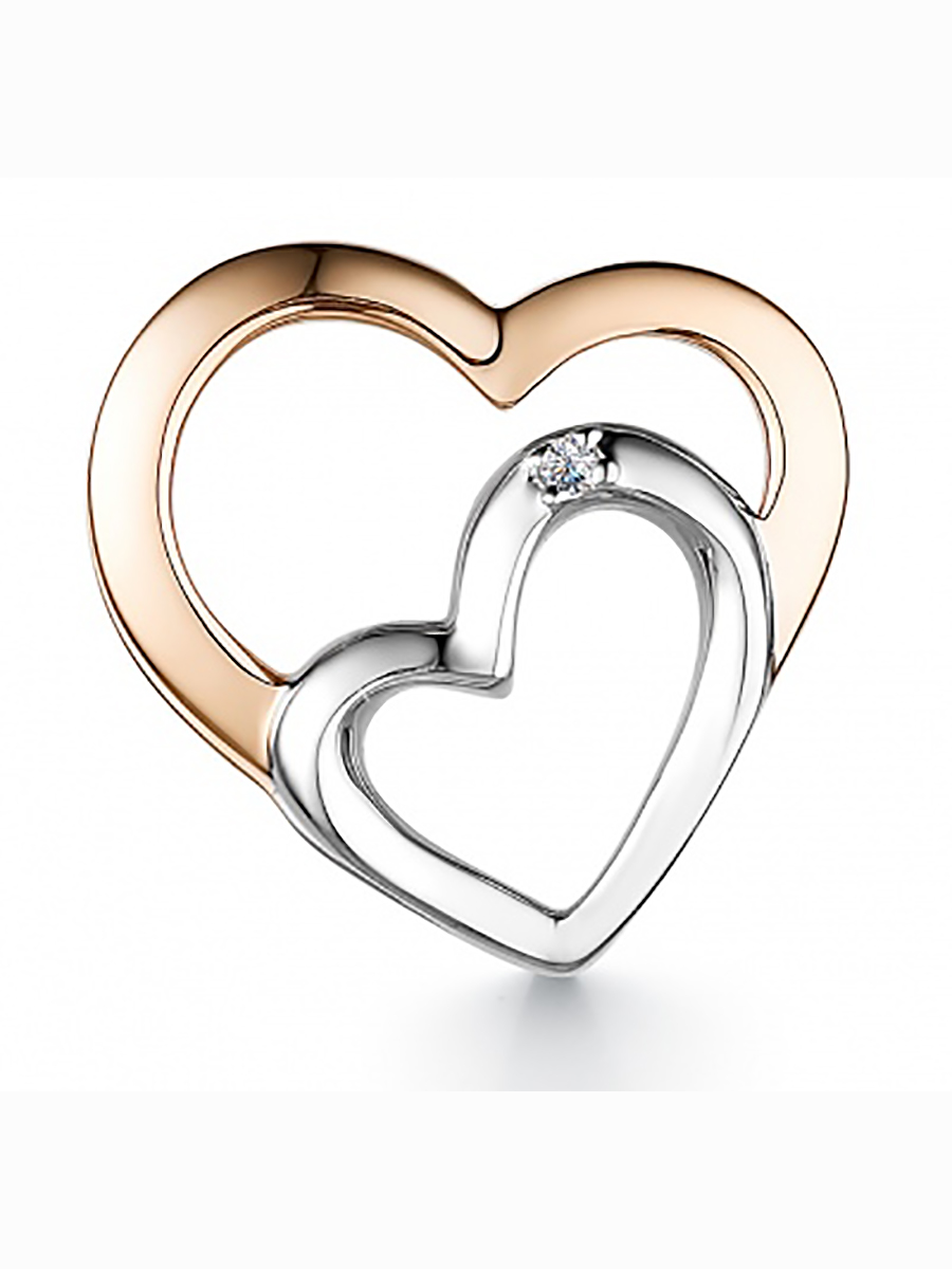 

Подвеска Сердечки с 1 бриллиантом из красного золота Алкор 34069-100, 34069-100