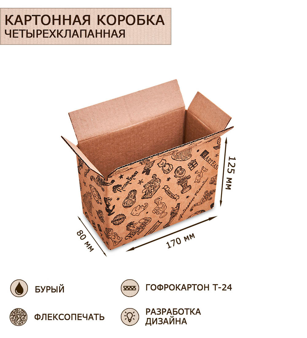 

Коробка Art East 4-х клапанная гофрокартон 170х80х125, 20шт, ГКП-19_20