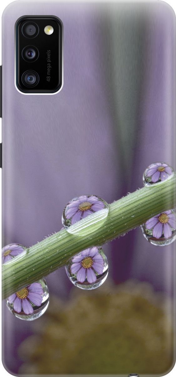 

Силиконовый чехол на Samsung Galaxy A41 "Сиреневые цветы в каплях", Зеленый;фиолетовый, 3486