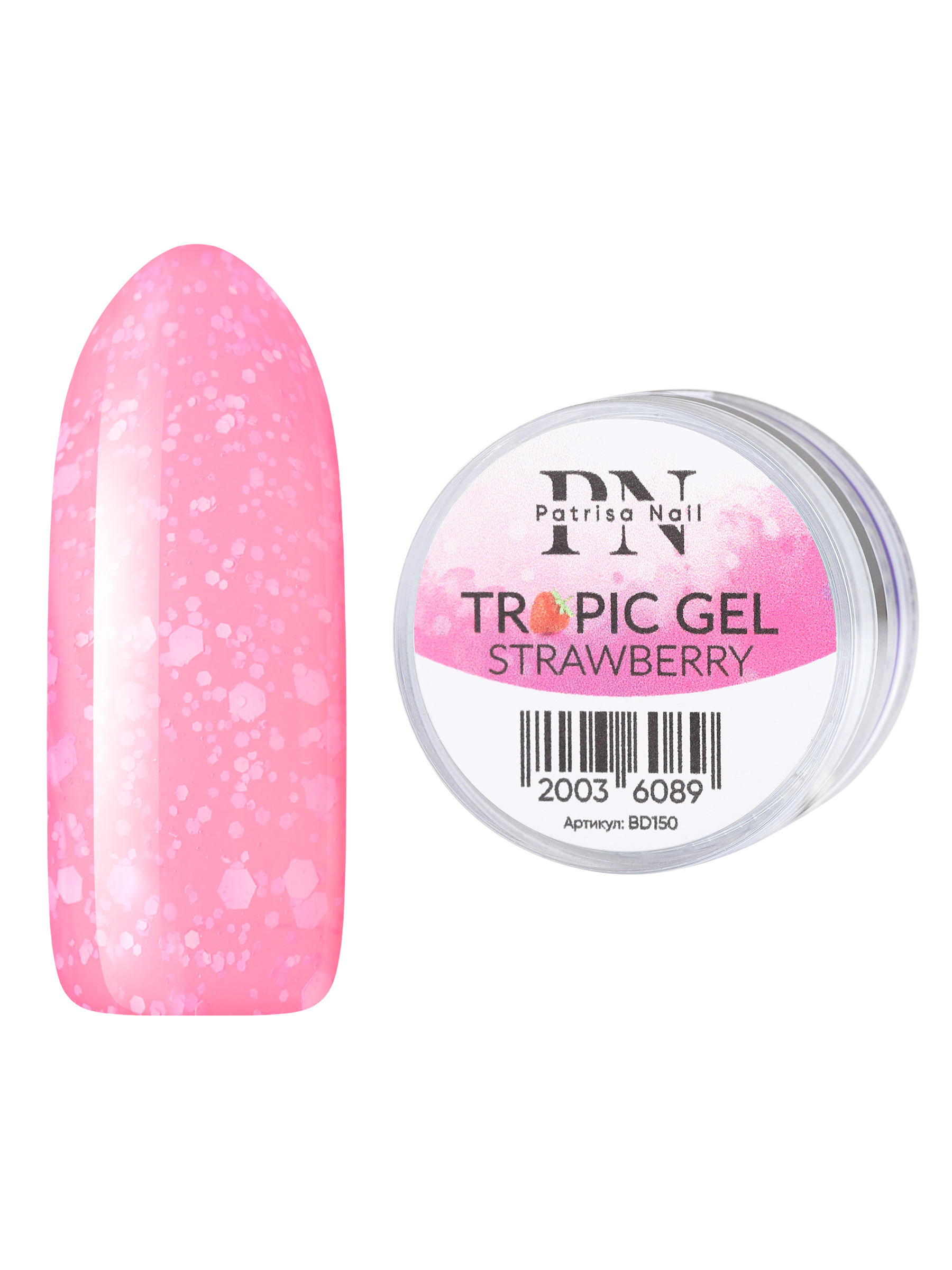 

Гель для дизайна ногтей Patrisa Nail TROPIC GEL Strawberry шестигранники, 5 г, Красный