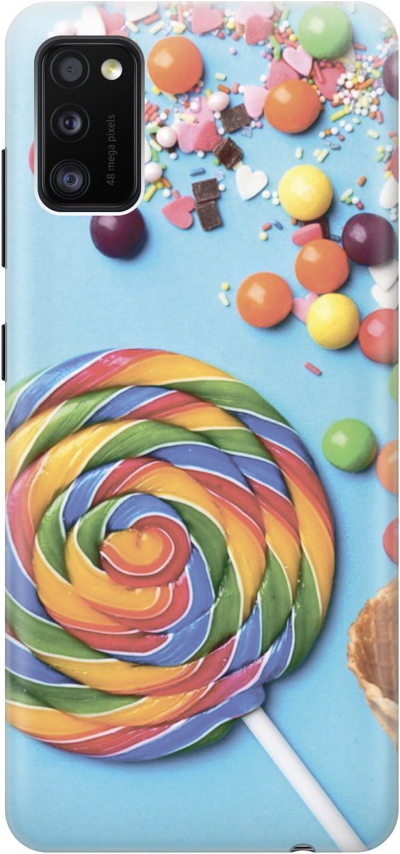 

Силиконовый чехол на Samsung Galaxy A41 "Разноцветный леденец", Голубой;желтый, 3486