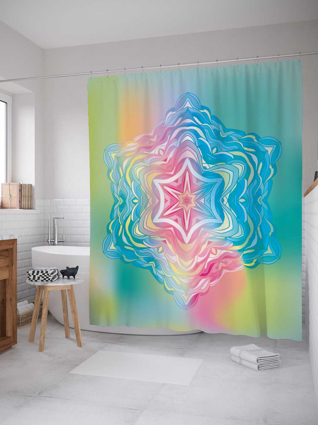 

Штора для ванной JoyArty "Звездная радуга" из сатена, 180х200 см с крючками, Голубой