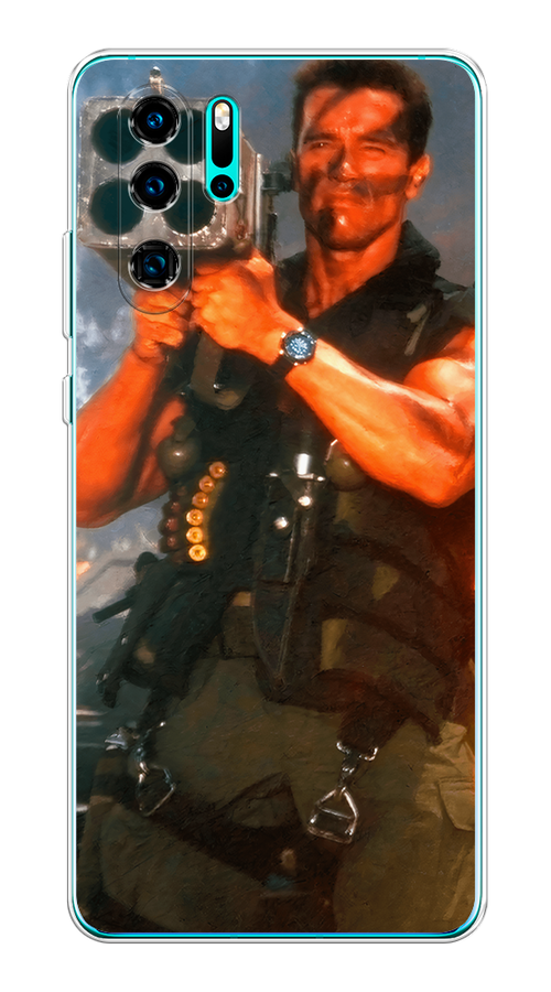 

Чехол на Huawei P30 Pro "Арнольд Шварцнеггер с базукой", Голубой;коричневый, 67650-6