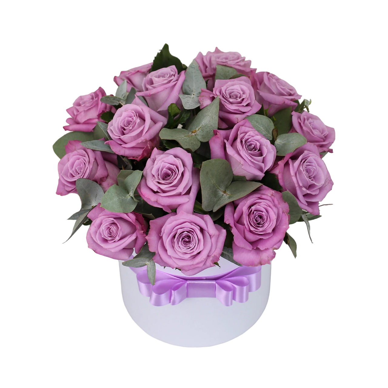15 фиолетовых роз "Маритим" в белой коробке