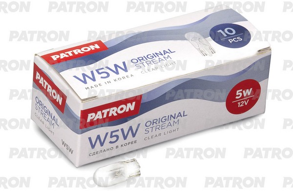 PATRON Лампа накаливания (10шт в упаковке) W5W 12V 5W W2.1X9.5d Сделано в Корее