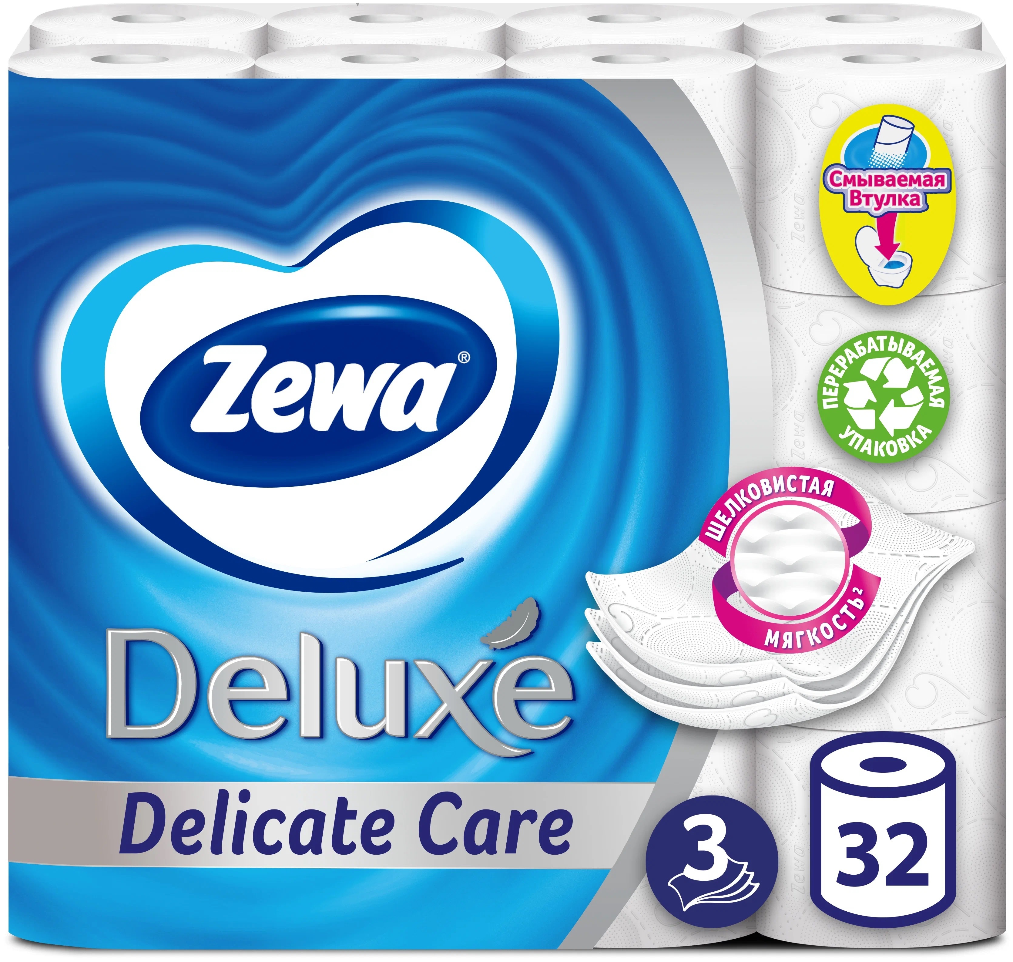 

Туалетная бумага Zewa Deluxe 3 слоя, 32 рулона