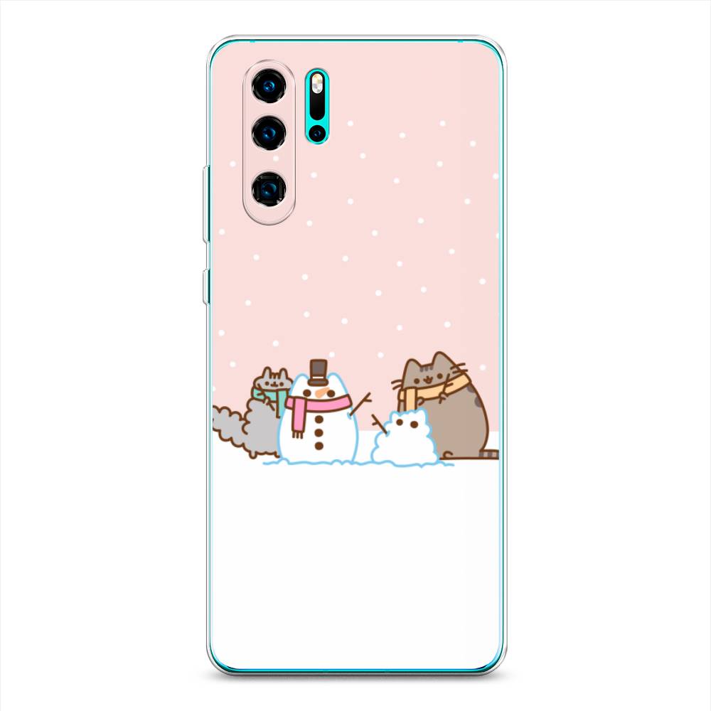 

Чехол на Huawei P30 Pro "Котики в снегу", Розовый;белый;серый, 67650-5
