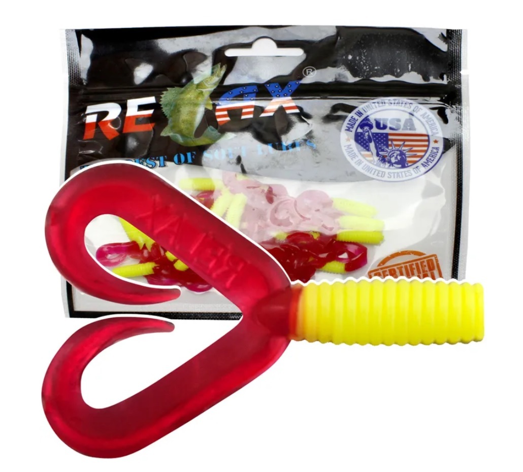 

Мягкая силиконовая приманка твистер RELAX DTT (- / 097 / 25 /, Красный;желтый, DTT