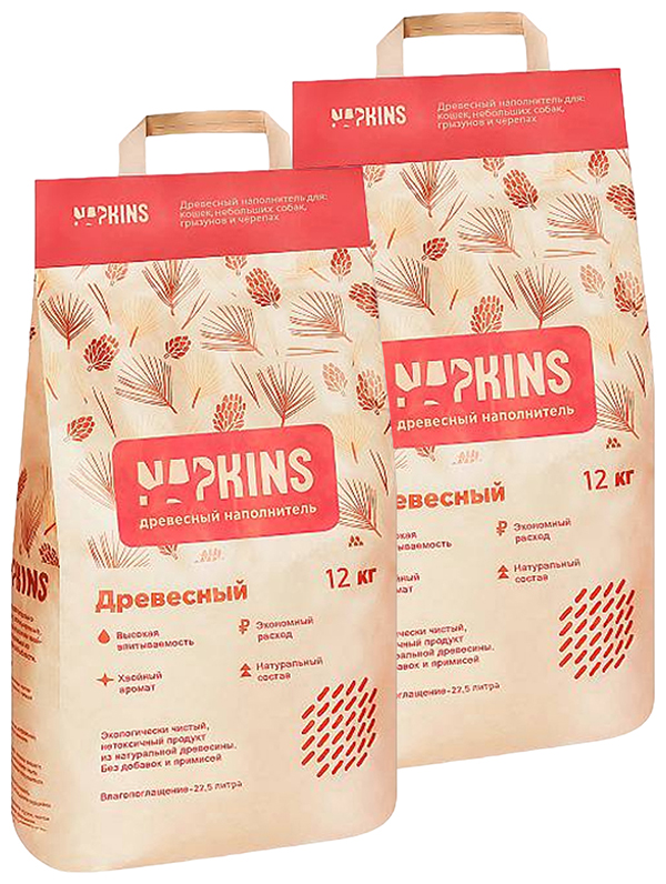 Впитывающий наполнитель Napkins древесный, 2 шт по 12 кг