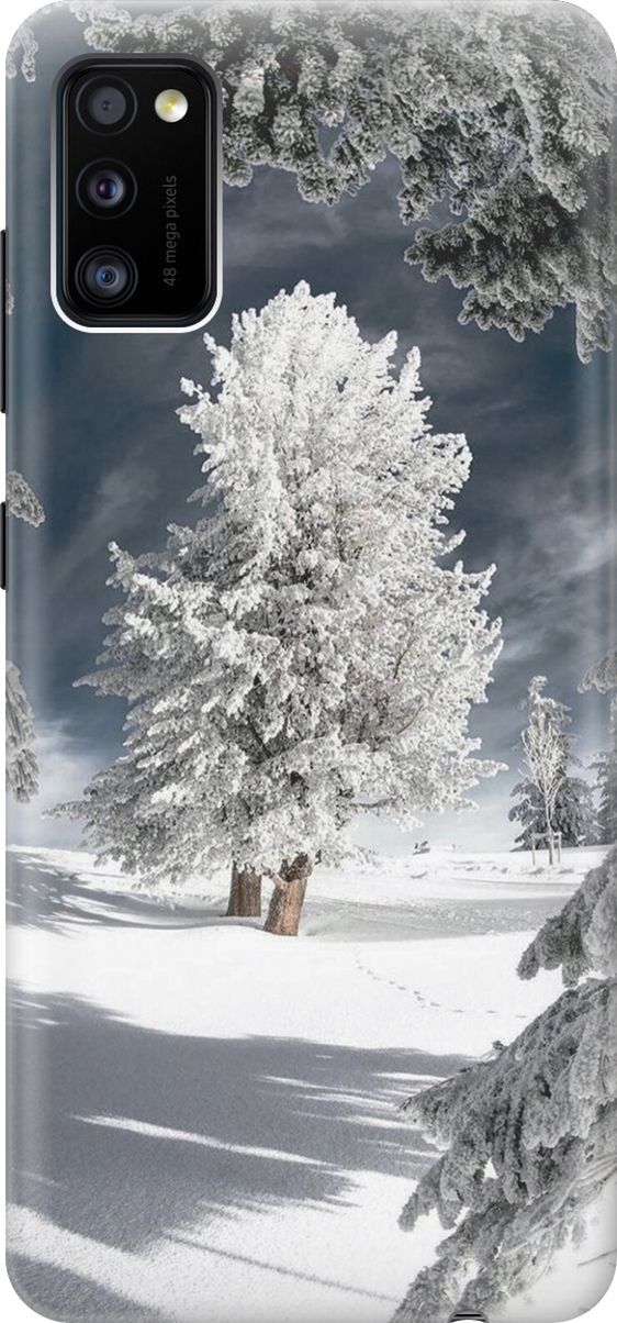 

Силиконовый чехол на Samsung Galaxy A41 с принтом "Заснеженные деревья", Белый;серый, 2850
